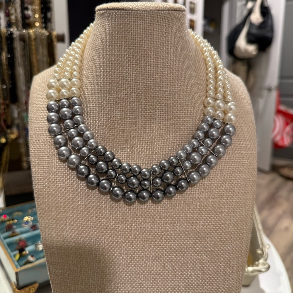 Triple Strand Vintage Faux Pearl Choker